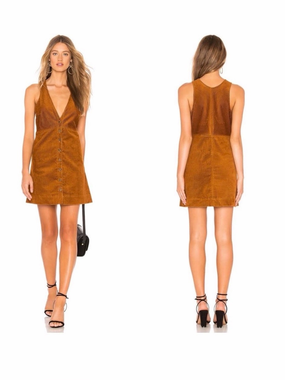 Free People corduroy Button-Front Mini Dress - Cognac